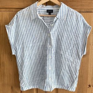 Who What Wear Oversized Blue Striped Cotton Top